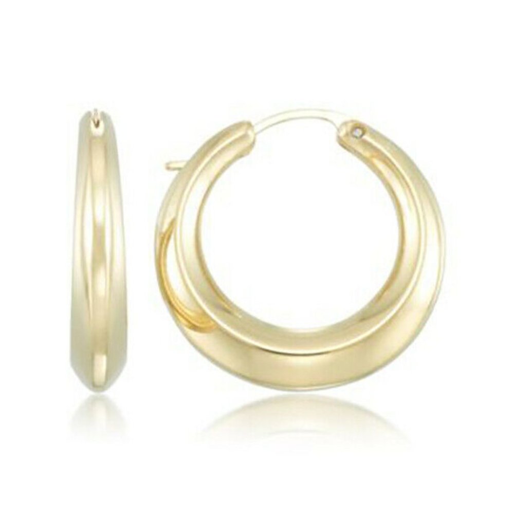 New Gold Diamond Polished Knife-Edge Hoop Earrings